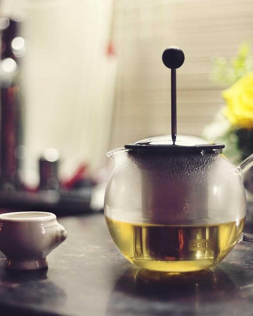 A glass teapot