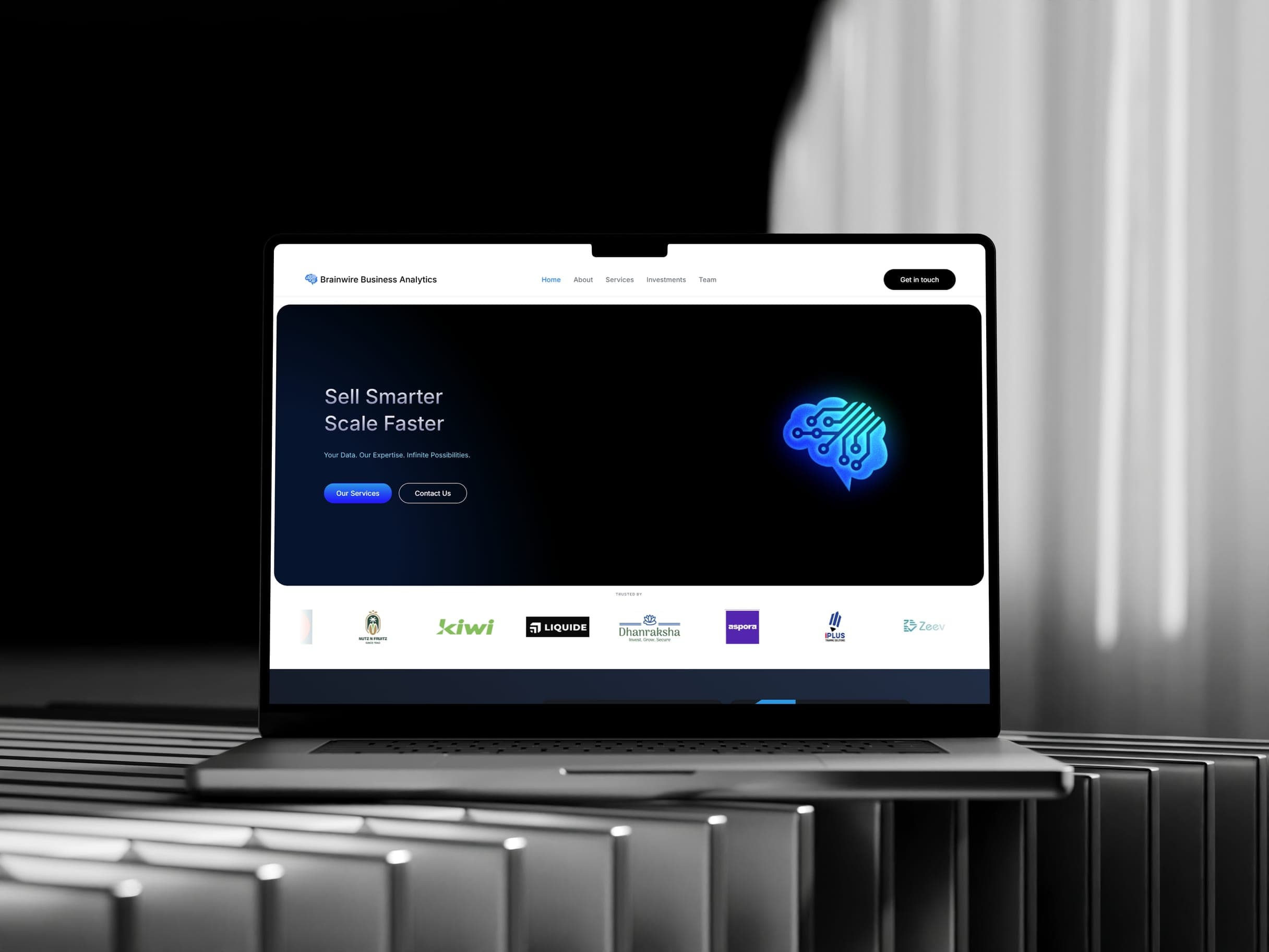 Brainwire’s homepage on a laptop